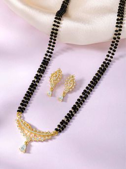 Peora - Gold Plated Cubic Zirconia Studded Mangalsutra and Earrings