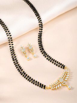 Peora - Gold Plated Cubic Zirconia Studded Mangalsutra and Earrings