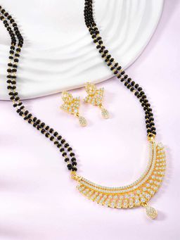 Peora - Gold Plated Cubic Zirconia Studded Mangalsutra and Earrings