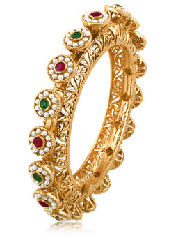 Peora - Gold Plated Synthetic Stone Studded Thick Bangle - Multi-Color (2.4)
