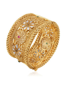 Peora - Gold Plated Synthetic Stone Studded Thick Bangle - White (2.6)
