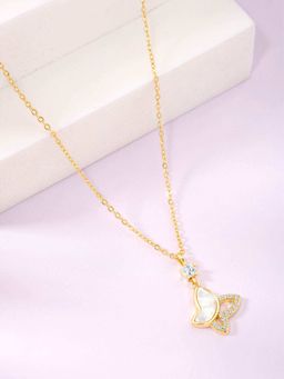 Peora - Gold Plated Cubic Zirconia Studded Butterfly Shape Pendant Chain Necklace