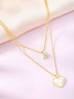 Peora - Gold Plated Crystal Studded Two Layer Heart Shape Pendant Chain Necklace