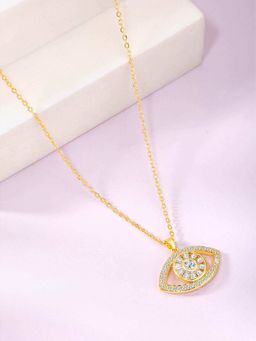 Peora - Gold Plated Cubic Zirconia Studded Eye Shape Pendant Chain Necklace