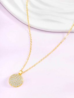 Peora - Gold Plated Cubic Zirconia Studded Round Pendant Chain Necklace