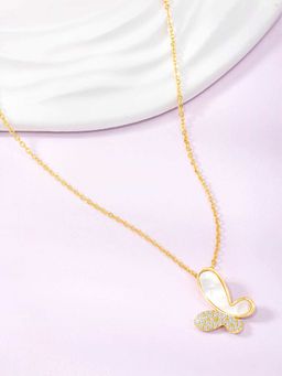Peora - Gold Plated Cubic Zirconia Studded Butterfly Shape Pendant Chain Necklace