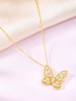 Peora - Gold Plated Cubic Zirconia Studded Butterfly Shape Pendant Chain Necklace
