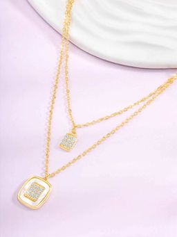 Peora - Gold Plated Cubic Zirconia Studded Two Layer Pendant Chain Necklace