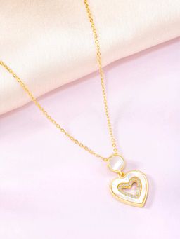 Peora - Gold Plated Cubic Zirconia Studded Pendant Chain Necklace