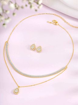 Peora - Gold Plated Cubic Zirconia Studded Necklace and Earrings