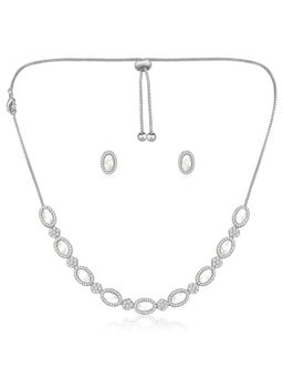 Peora - Silver Plated Cz and Synthetic Stone Studded Necklace and Earrings