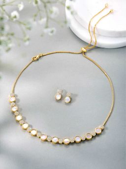 Peora - Gold Plated Cz and Synthetic Stone Studded Necklace and Earrings