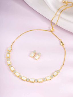 Peora - Gold Plated Cz and Synthetic Stone Studded Necklace and Earrings