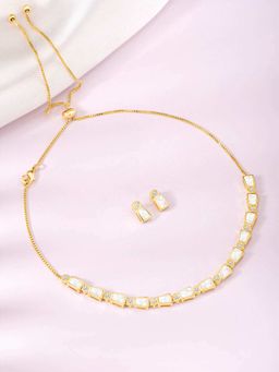 Peora - Gold Plated Cz and Synthetic Stone Studded Necklace and Earrings