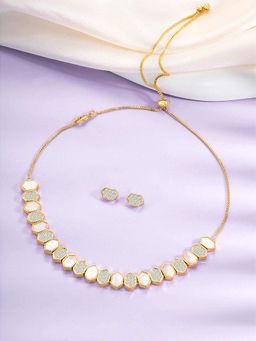 Peora - Gold Plated Cz and Synthetic Stone Studded Necklace and Earrings