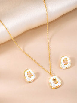 Peora - Gold Plated Synthetic Stone Studded Pendant Necklace and Earrings