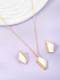 Peora - Gold Plated Synthetic Stone and Cz Studded Pendant Necklace and Earrings