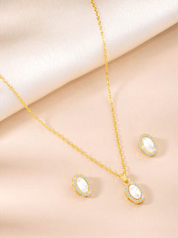 Peora - Gold Plated Cz and Synthetic Stone Studded Pendant Necklace and Earrings