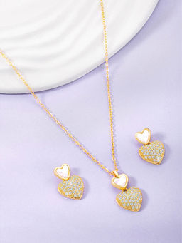 Peora - Gold Plated Cz and Synthetic Stone Studded Pendant Necklace and Earrings