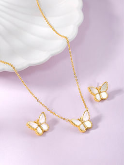 Peora - Gold Plated Synthetic Stone Studded Pendant Necklace and Earrings