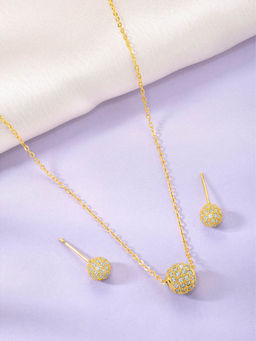 Peora - Gold Plated Cz Studded Pendant Necklace and Earrings