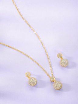Peora - Gold Plated Cz Studded Pendant Necklace and Earrings