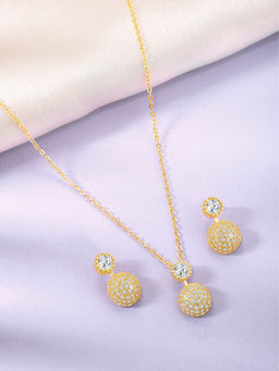 Peora - Gold Plated Cz Studded Pendant Necklace and Earrings