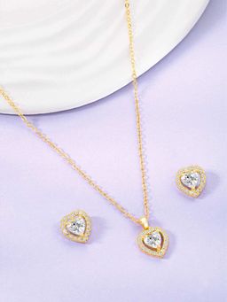 Peora - Gold Plated Cz and Crystal Studded Pendant Necklace and Earrings