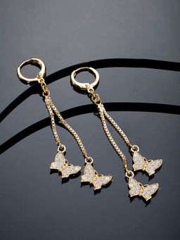 Peora - Rose Gold Plated Cubic Zirconia Studded Hoop Drop Earrings