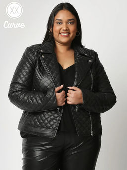 Twenty Dresses by Nykaa Fashion - Curve Winter Seeing A Pattern Leather Jacket