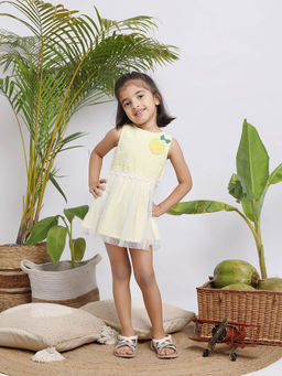 Budding Bees - Girls Cotton Mesh Dobby with Crochet Applique Patch Yellow
