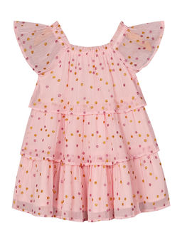 Budding Bees - Girls Chiffon Tiered Foil Dot Printed Dress Pink