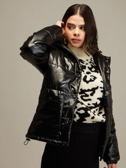 Twenty Dresses by Nykaa Fashion - Black High Neck Glossy Puffer Jacket