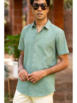 Creatures of Habit - Seersucker Shirt Short Sleeve- Sage Green