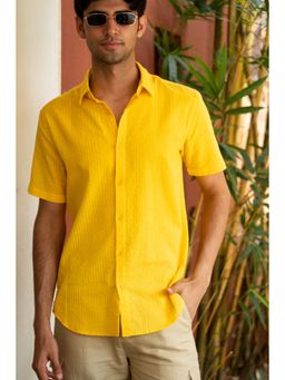 Creatures of Habit - Seersucker Shirt Short Sleeve- Sunshine Yellow