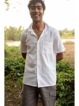 Creatures of Habit - Seersucker Notched Shirt- Cloud White