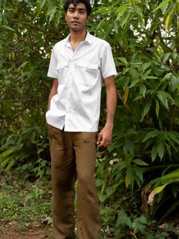 Creatures of Habit - Egyptian Cotton Double Pocket Shirt Short Sleeve- Easy Care White