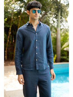 Creatures of Habit - Linen Pocketless Shirt- Navy Blue