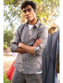 Creatures of Habit - Linen Pocketless Shirt- Slate Grey