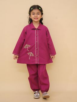 LITTLE GINNIE - Girls Wine Umbrella Stylish and Comfortable Printed Co-ord Set