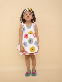 LITTLE GINNIE - Girls Floral Printed Co-Ord Set-White