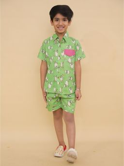 LITTLE GINNIE - Boys Green Sheep Printed Shirt and Shorts