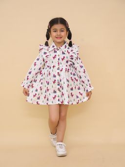 LITTLE GINNIE - Printed A-Line Dress-White