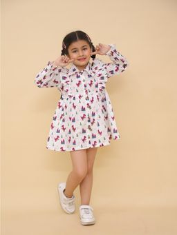 LITTLE GINNIE - Printed A-Line Dress-White