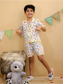 LITTLE GINNIE - Boys Printed Short Sleeves Pure Cotton Shirt with Shorts