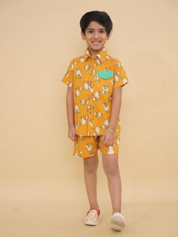 LITTLE GINNIE - Boys Mustard Sheep Printed Shirt and Shorts