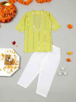 LITTLE GINNIE - Boys Green Lurex Gotta Patti Kurta with Pyjama