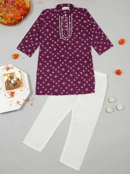 LITTLE GINNIE - Boys Purple Printed Kurta and Pyjama