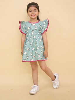 LITTLE GINNIE - Girls Cartoon Characters Flutter Sleeves Cotton A-Line Dress