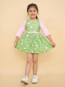 LITTLE GINNIE - Girls Conversational Printed Three-Quarter Sleeve Cotton Dress